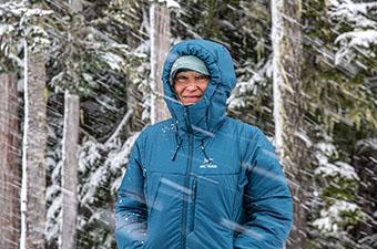 Arc'teryx Nuclei SV Parka (standing in snow with hood on)